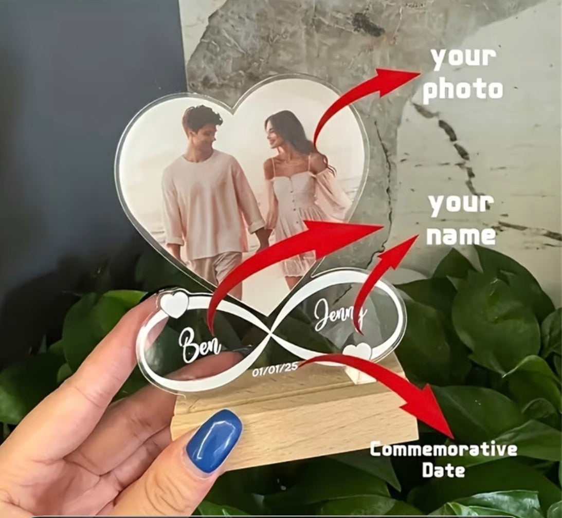 Custom Infinity Heart Acrylic Plaque – Personalised Photo, Names & Date