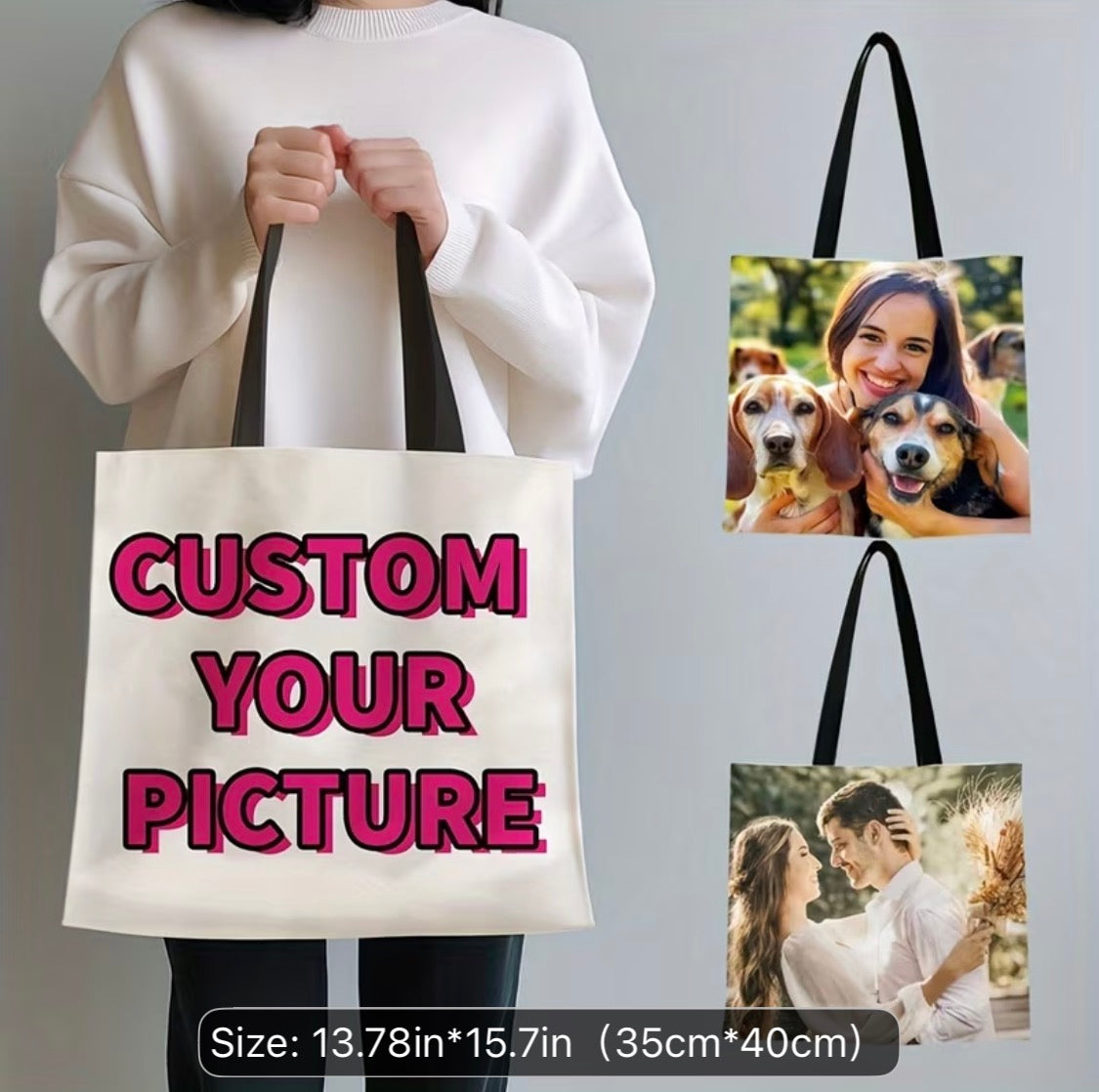 Custom Photo Tote Bag – Personalised With Your Picture – Reusable Shopping Bag Gift