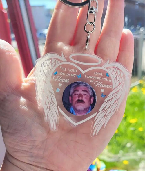 Custom Angel Wings Memorial Keyring – Personalised Photo Keepsake