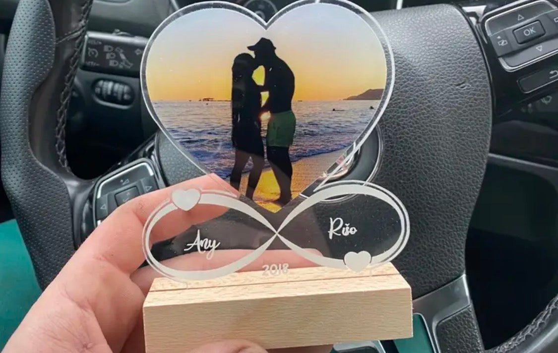 Custom Infinity Heart Acrylic Plaque – Personalised Photo, Names & Date