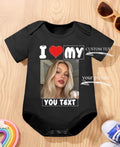 Custom Baby Grow – Personalised Photo & Text – Black OR White – All Sizes